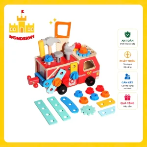 Xe Cứu Hỏa Gỗ Đa Năng WonderMy 5 Trong 1 - Bộ Đồ Chơi Lắp Ráp Kỹ Sư Nhí Bằng Gỗ An Toàn Cho Bé