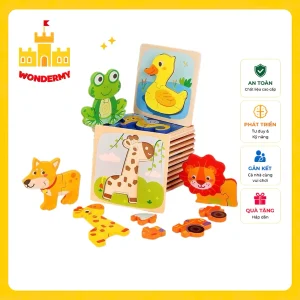 Đồ Chơi Gỗ WonderMy - Tranh Ghép Hình Động Vật Nổi 3D Bằng Gỗ An Toàn, Bảng Xếp Hình Nhiều Mảnh Cho Bé 1-4 Tuổi
