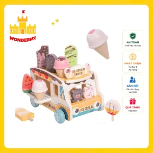 Đồ Chơi Gỗ WonderMy - Xe Bán Kem Đồ Chơi Bằng Gỗ An Toàn Cho Bé, Bộ Đồ Chơi Nhập Vai Mô Phỏng Bán Hàng